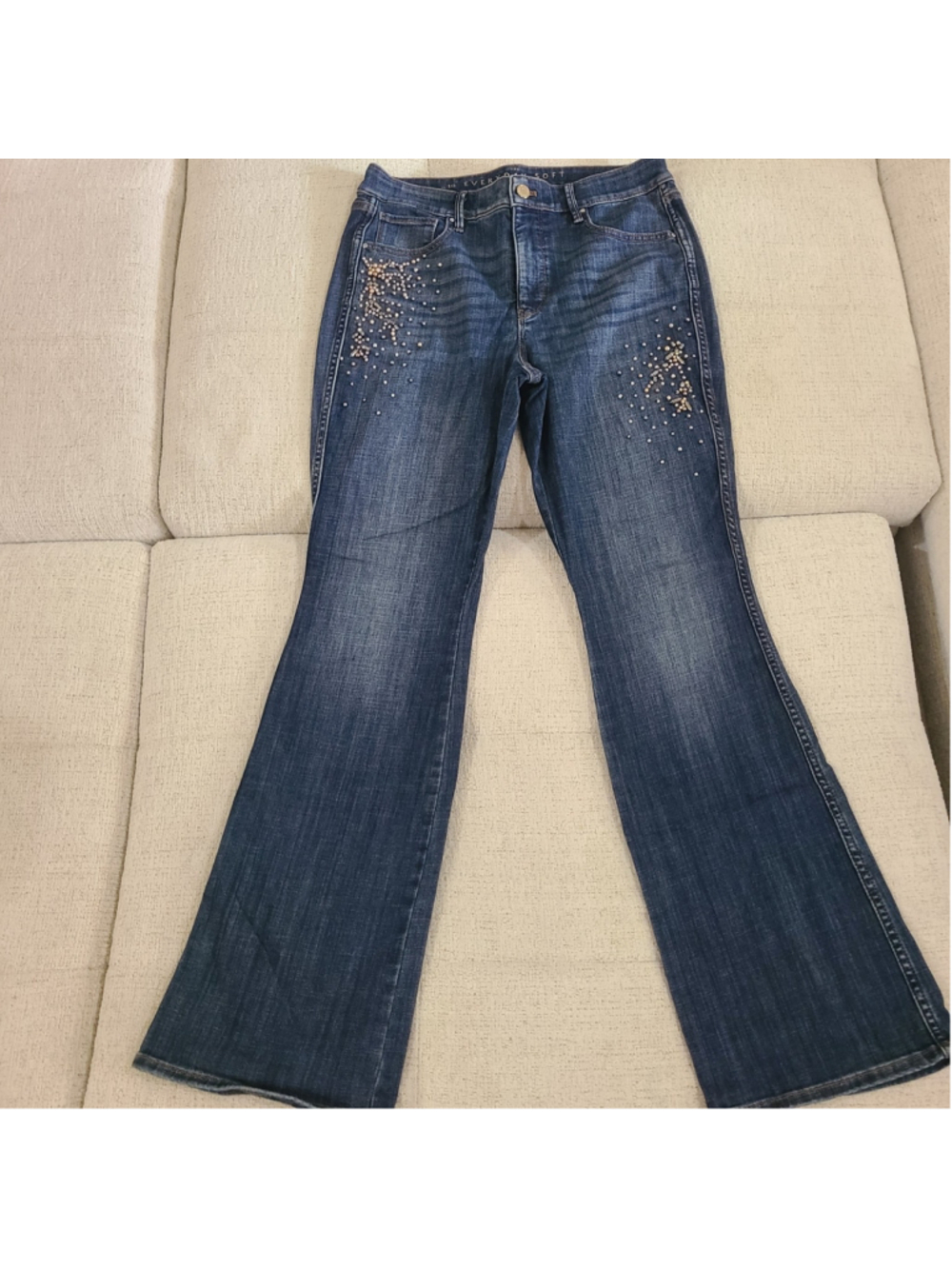 WHBM Jeans Womens Sz 10 Blue The Everyday Soft Skinny Flare High Rise Rhinestone - Picture 2 of 10